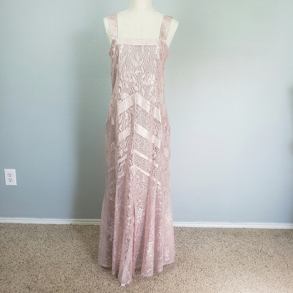 DAMIANOU Vtg 2 Piece Formal Maxi Dress Jacket Set Sheer Lace Floral Pink Sz S - Picture 6 of 14